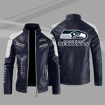 Seattle Seahawks Blue Color Block Leather Jacket