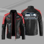 Seattle Seahawks Red Color Block Leather Jacket