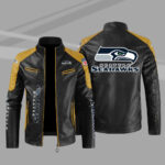 Seattle Seahawks Yellow Color Block Leather Jacket
