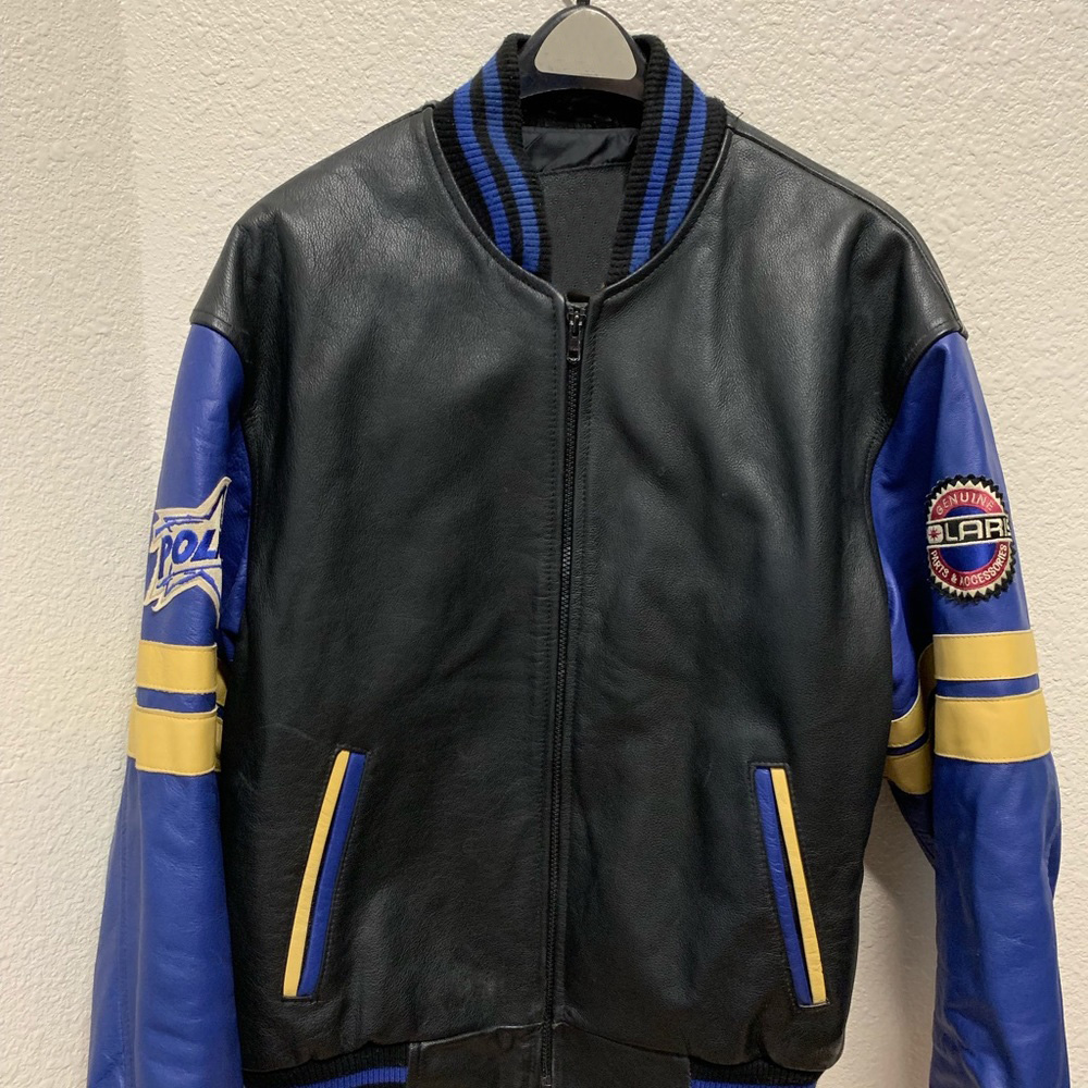 Vintage Polaris Snowmobile Bomber Leather Jacket (5) Vintage Polaris Snowmobile Bomber Leather Jacket
