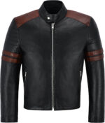 Black And Brown Stripe Biker Style Leather Jacket