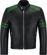 Black And Green Stripe Biker Style Leather Jacket