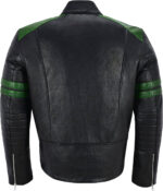 Black And Green Stripe Biker Style Leather Jacket