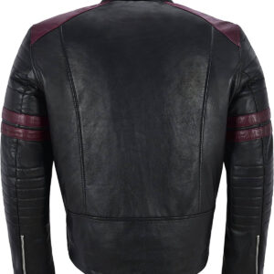 Black And Maroon Stripe Biker Style Leather Jacket