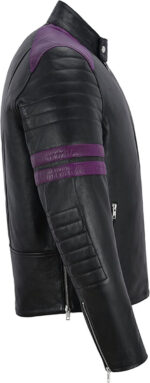 Black And Purple Stripe Biker Style Leather Jacket