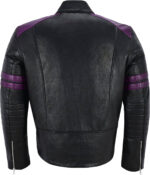 Black And Purple Stripe Biker Style Leather Jacket