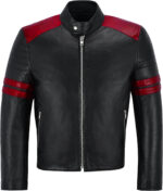Black And Red Stripe Biker Style Leather Jacket