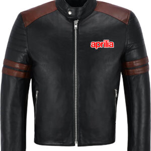 Black Brown Aprilia Motorcycle Racing Leather Jacket