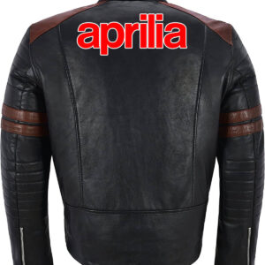 Black Brown Aprilia Motorcycle Racing Leather Jacket