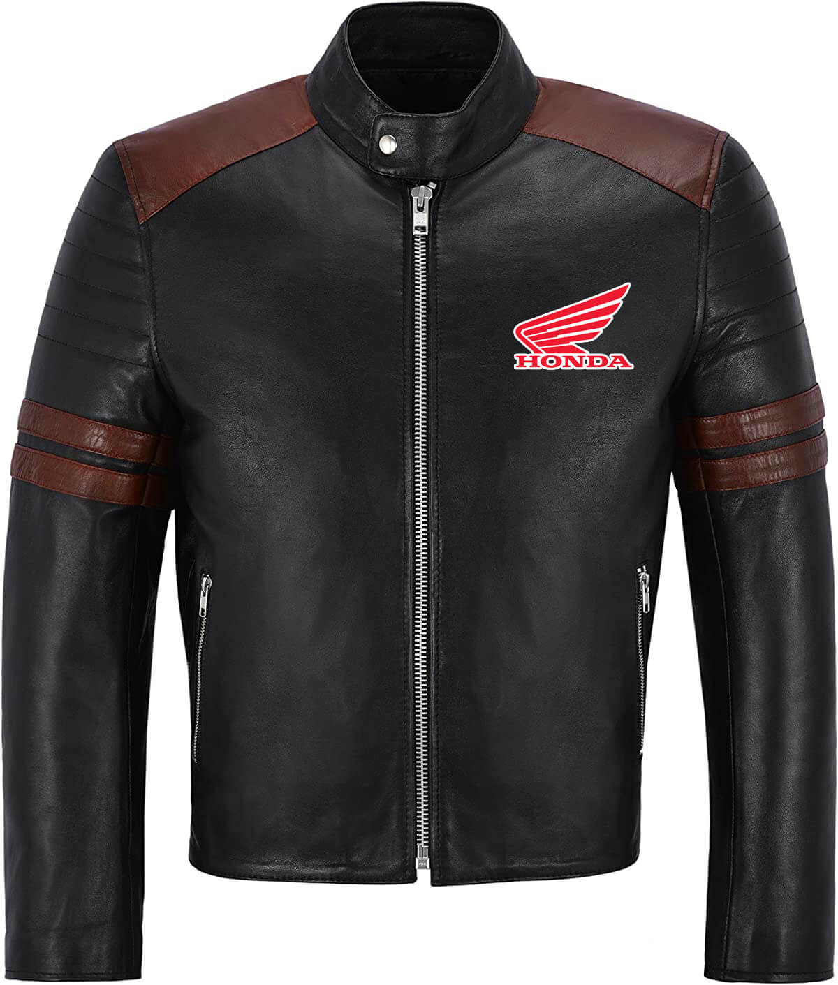 Black Brown Honda Motorcycle Racing Leather Jacket