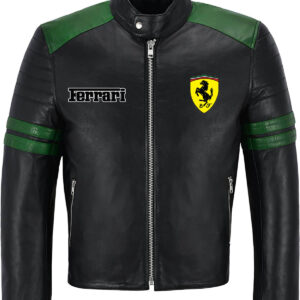 Black Green Ferrari Motorcycle Racing Leather Jacket