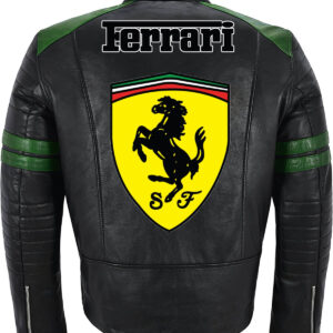 Black Green Ferrari Motorcycle Racing Leather Jacket