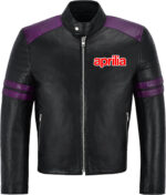 Black Purple Aprilia Motorcycle Racing Leather Jacket