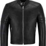Black Stripe Biker Style Leather Jacket