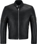 Black Stripe Biker Style Leather Jacket