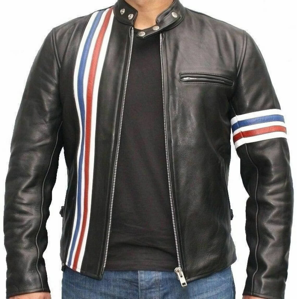Captain America Flag Black Leather Jacket (1) Captain America Flag Black Leather Jacket