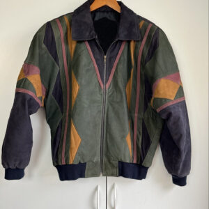 Colorful Striped Geometric Pattern Leather Jacket