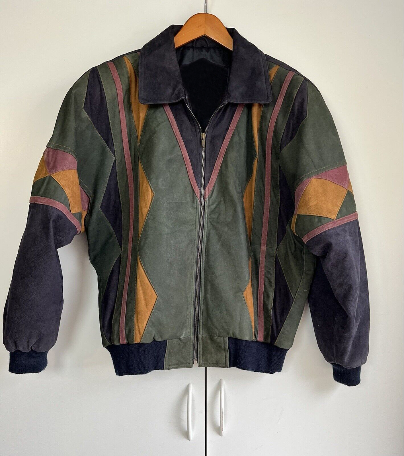 Colorful Striped Geometric Pattern Leather Jacket (2) Colorful Striped Geometric Pattern Leather Jacket
