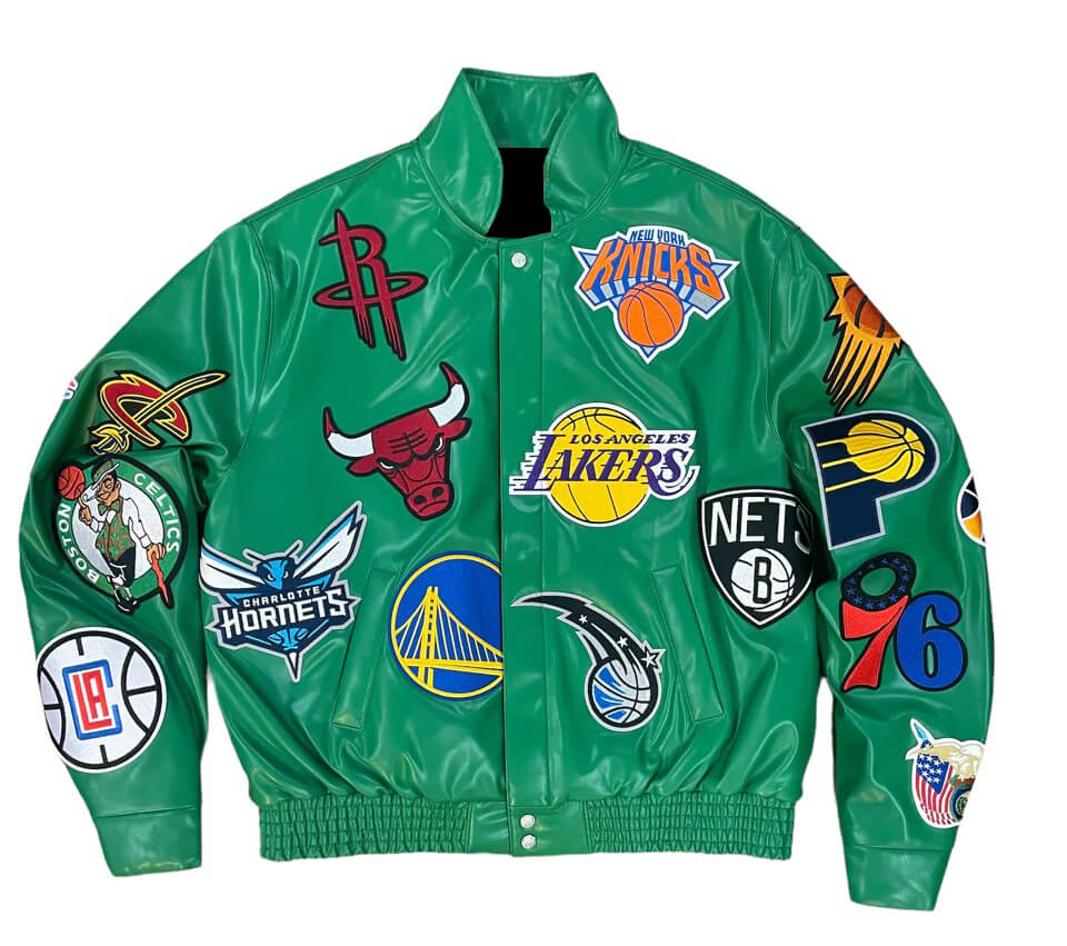 Black Nba Teams Collage Jeff Hamilton Leather Jacket