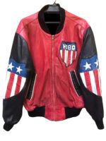 Hobo By Michael Hoban USA Flag Leather Varsity Jacket