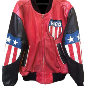 Hobo By Michael Hoban USA Flag Leather Varsity Jacket