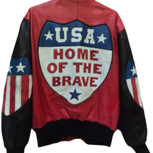 Hobo By Michael Hoban USA Flag Leather Varsity Jacket