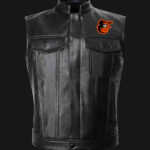 MLB Team Baltimore Orioles Black Leather Vest