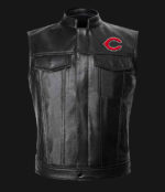 MLB Team Cincinnati Reds Black Leather Vest