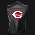 MLB Team Cincinnati Reds Black Leather Vest