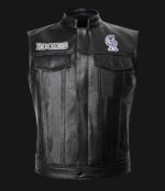 MLB Team Colorado Rockies Black Leather Vest
