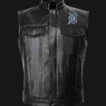 MLB Team Detroit Tigers Black Leather Vest