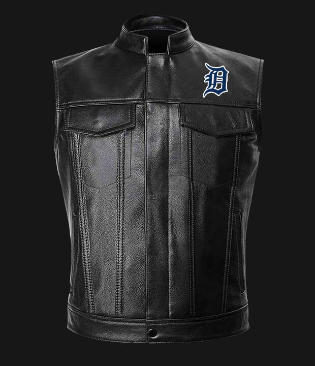 MLB Team Detroit Tigers Black Leather Vest (1) MLB Team Detroit Tigers Black Leather Vest