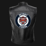 MLB Team Detroit Tigers Black Leather Vest