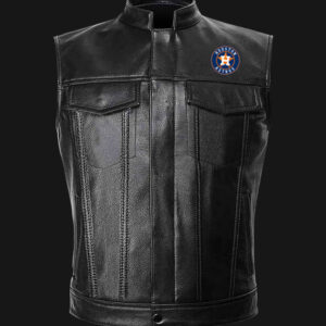 MLB Team Houston Astros Black Leather Vest