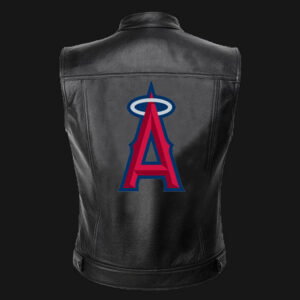 MLB Team Los Angeles Angels Black Leather Vest