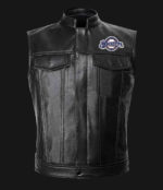 MLB Team Milwaukee Brewers Black Leather Vest