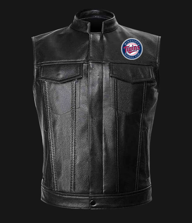 MLB Team Minnesota Twins Black Leather Vest (1) MLB Team Minnesota Twins Black Leather Vest