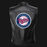 MLB Team Minnesota Twins Black Leather Vest