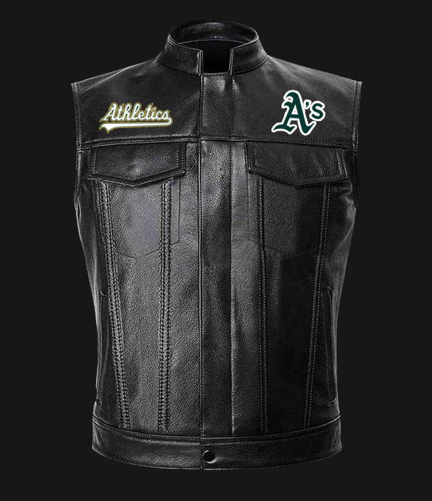 MLB Team Oakland Athletics Black Leather Vest (1) MLB Team Oakland Athletics Black Leather Vest