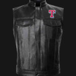 MLB Team Texas Rangers Black Leather Vest