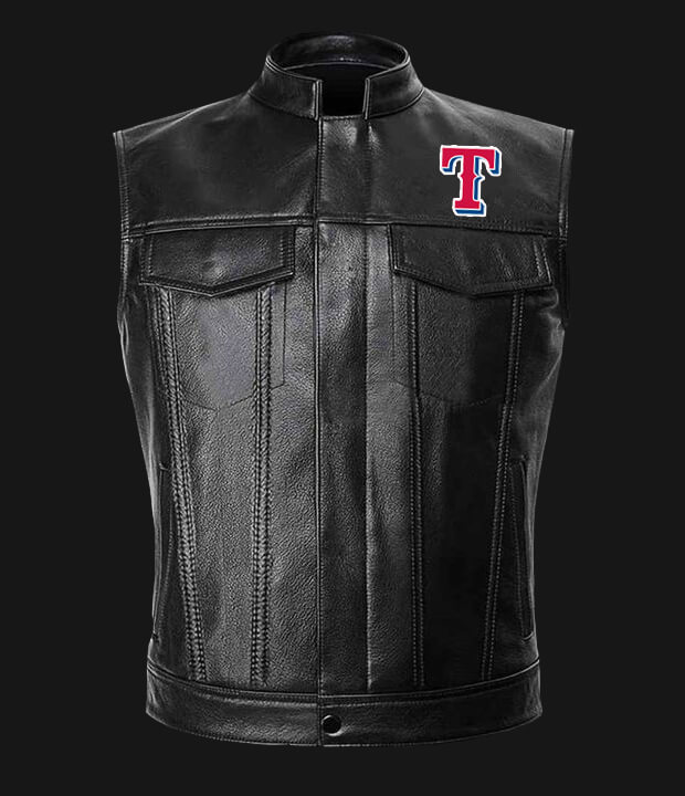 MLB Team Texas Rangers Black Leather Vest (1) MLB Team Texas Rangers Black Leather Vest