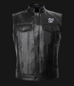 MLB Team Washington Nationals Black Leather Vest