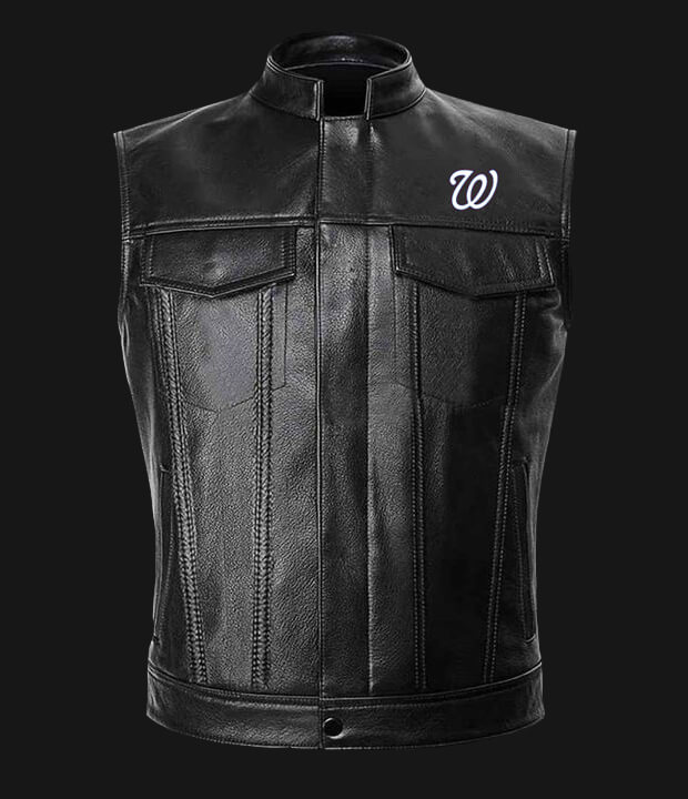 MLB Team Washington Nationals Black Leather Vest (1) MLB Team Washington Nationals Black Leather Vest