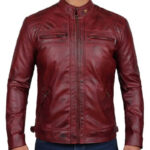Men’s Distressed Quilted Style Maroon Leather Jacket
