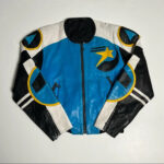 Michael Hoban Blue Black White Leather Jacket