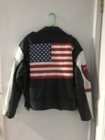 Michael Hoban USA Biker Patriot Black Leather Jacket