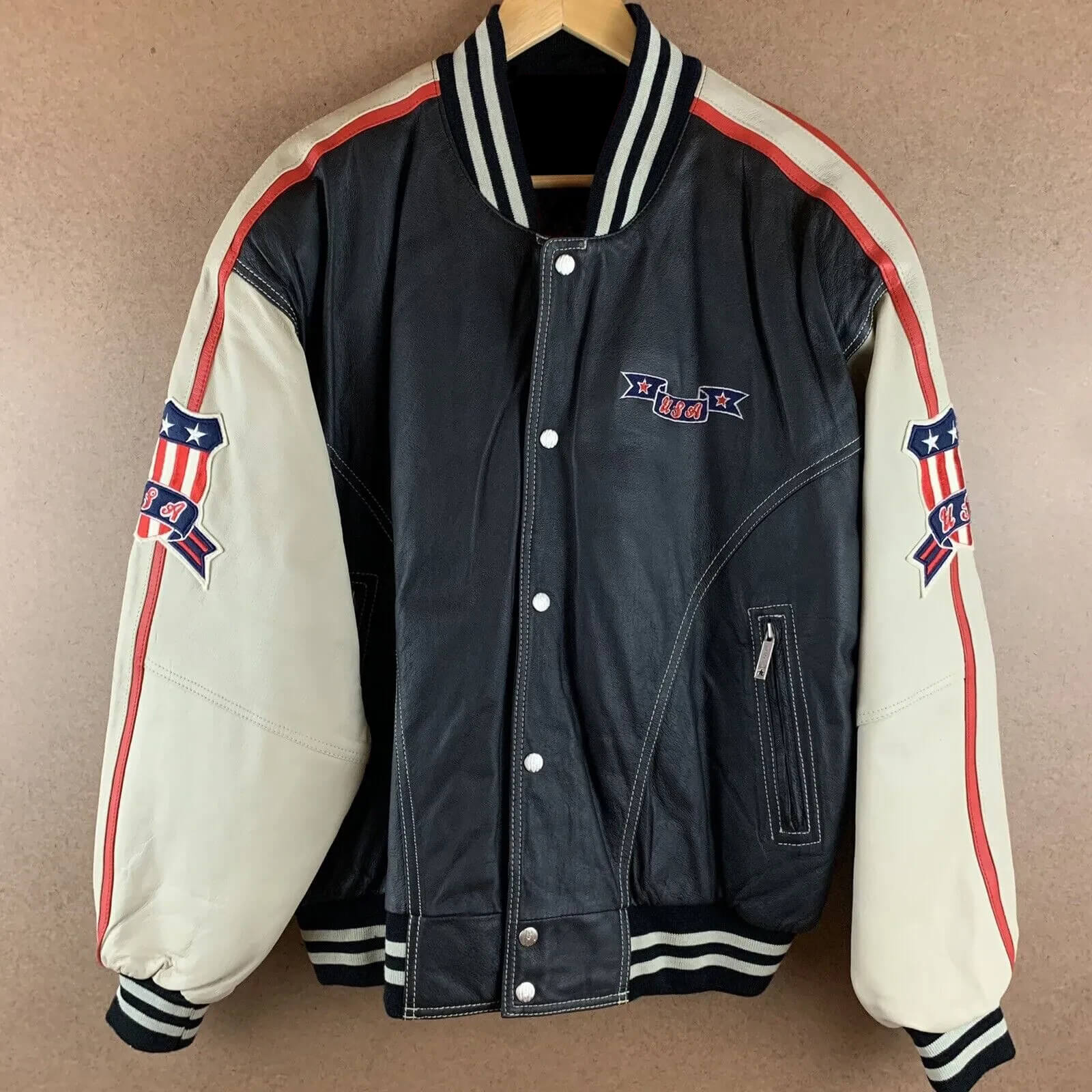 Michael Hoban USA Flag Leather Bomber Jacket (1) Michael Hoban USA Flag Leather Bomber Jacket