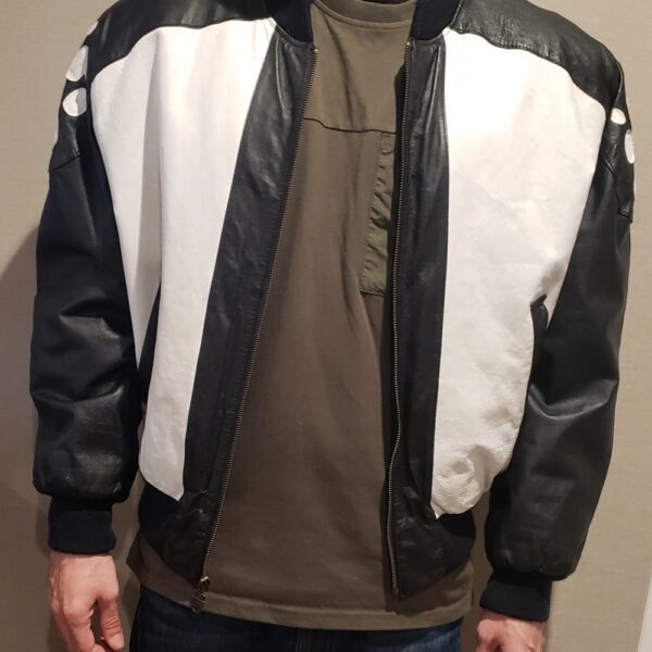 Michael Hoban Wolf Black White Leather Jacket