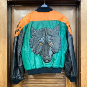 Michael Hoban Wolf Orange Green Leather Jacket