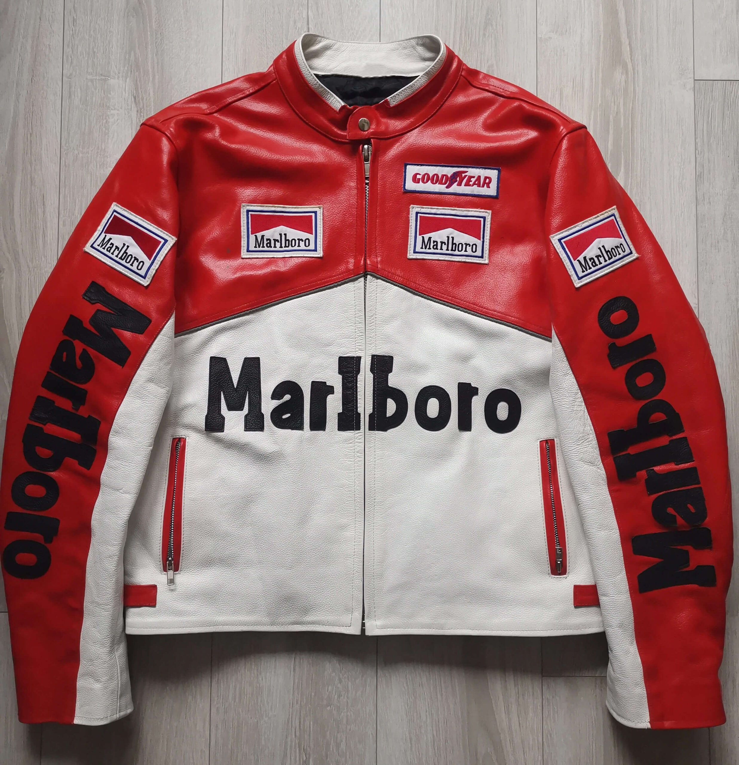 Red White Malboro Motorcycle Racing Leather Jacket Maker of Jacket